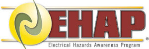 Logo of the Electrical Hazards Awareness Program (EHAP) featuring a spiral graphic and the acronym EHAP in large red letters.